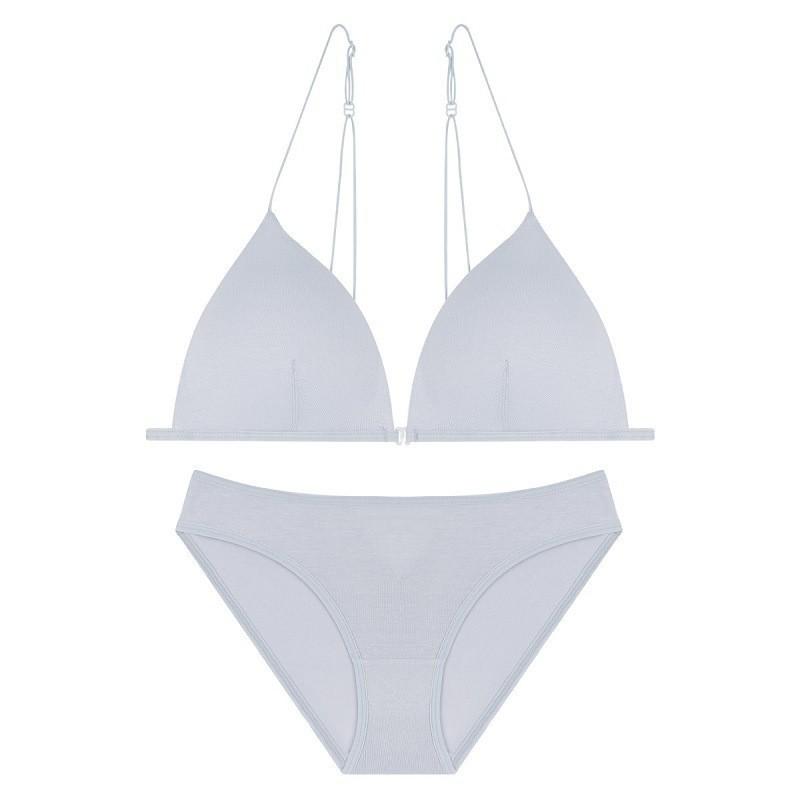 

French sexy underwear women s front buckle triangle cup without steel ring bra thin cotton thin shoulder strap beautiful back underwear Bra L + (C Cup)