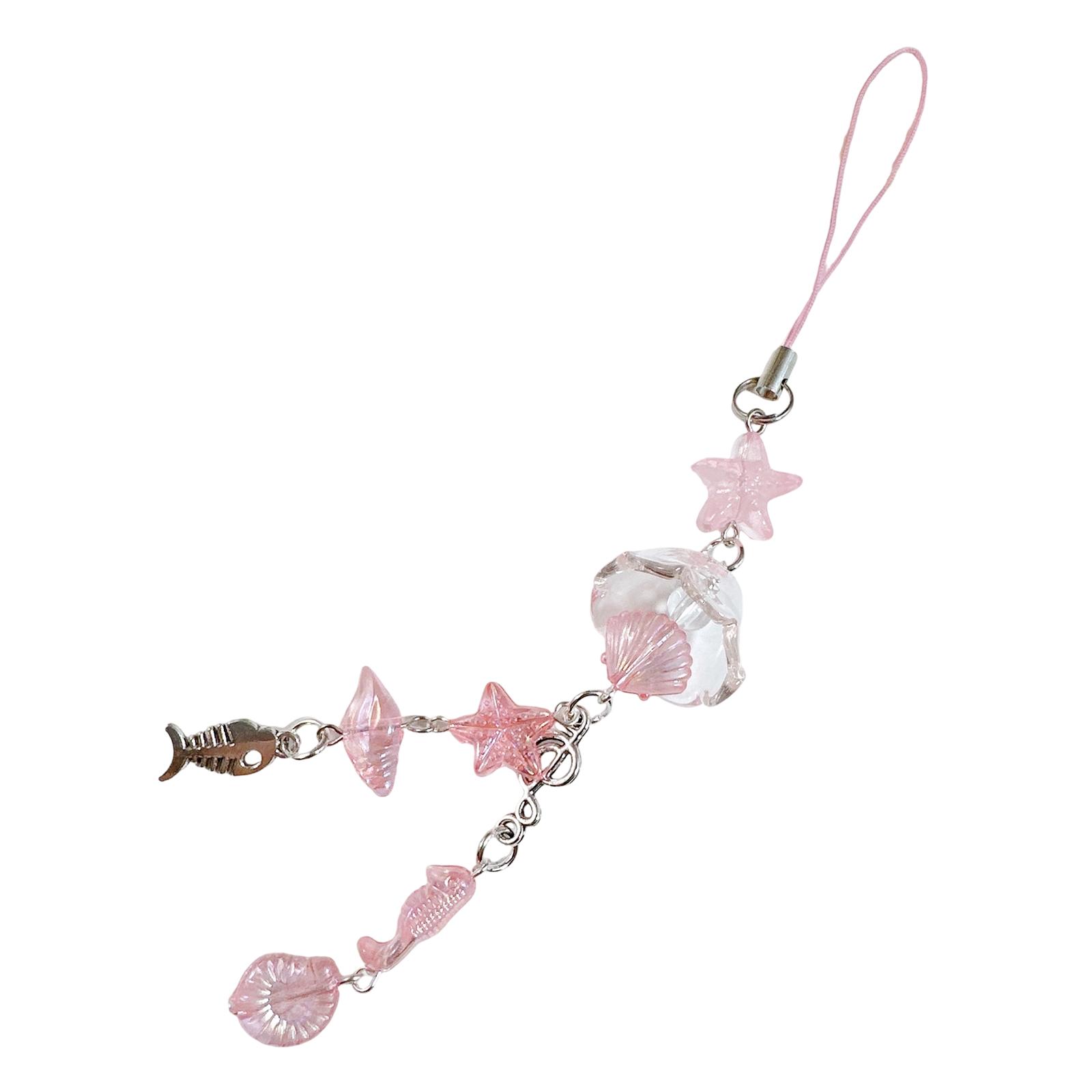 

Океанический бисерный брелок для телефона с элементами рыбок и ракушек. Стильный шнурок для телефона для индивидуального образа. розовый