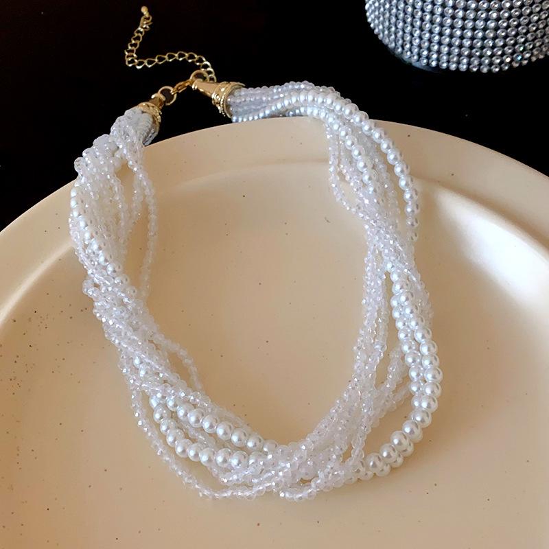 

French Pearl Crystal Layered Necklace - Elegant Light Luxury Clavicle Chain