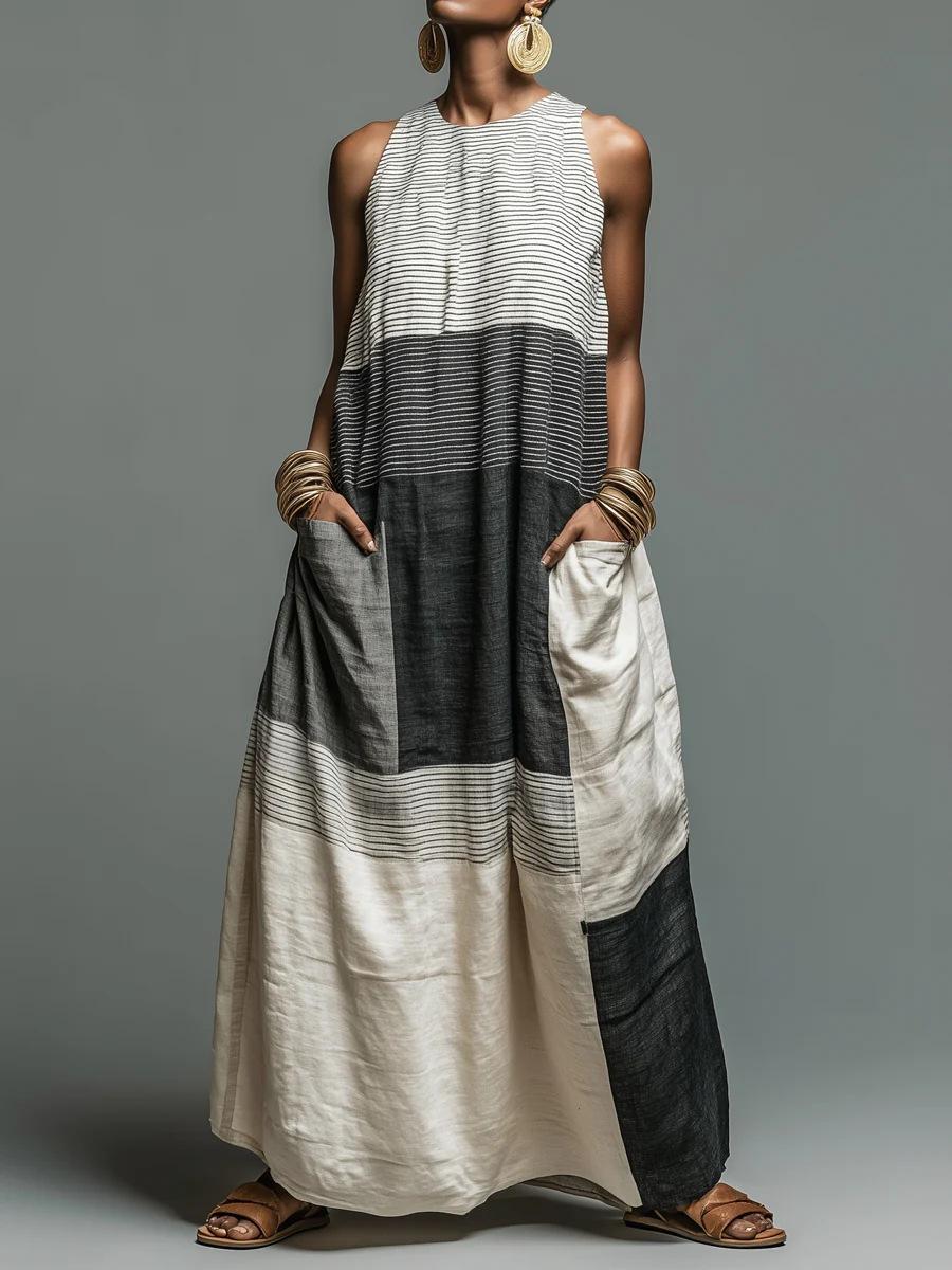 2026 summer new women s clothing splicing European and American style, sleeveless loose long casual dress S