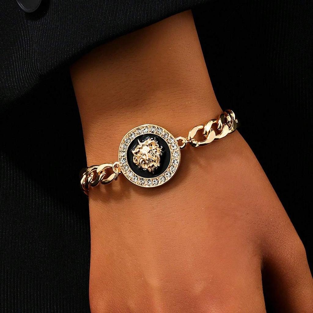 1pc New Dripping Oil Lion Head  Chain Bracelet