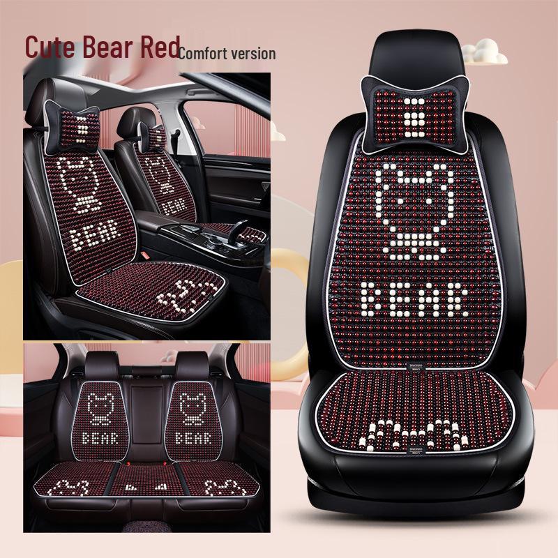 Cartoon Bear Wooden Bead Car & Office Cushion Set - 3-Piece, All-Season