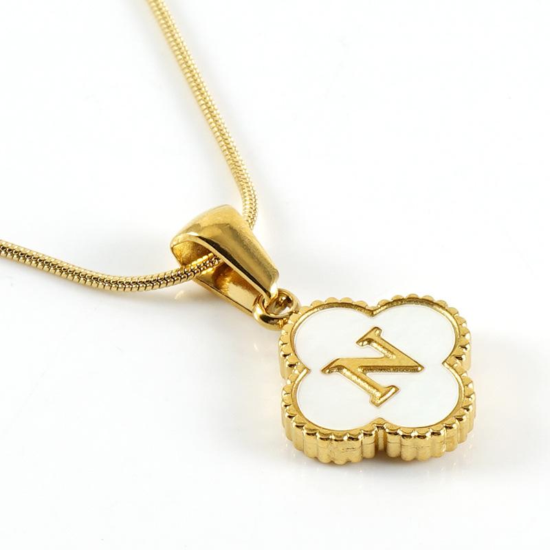 Simple 18K Four-leaf Clover Letter Necklace Female Snake Bone Chain Shell Letter Pendant Jewelry 2026