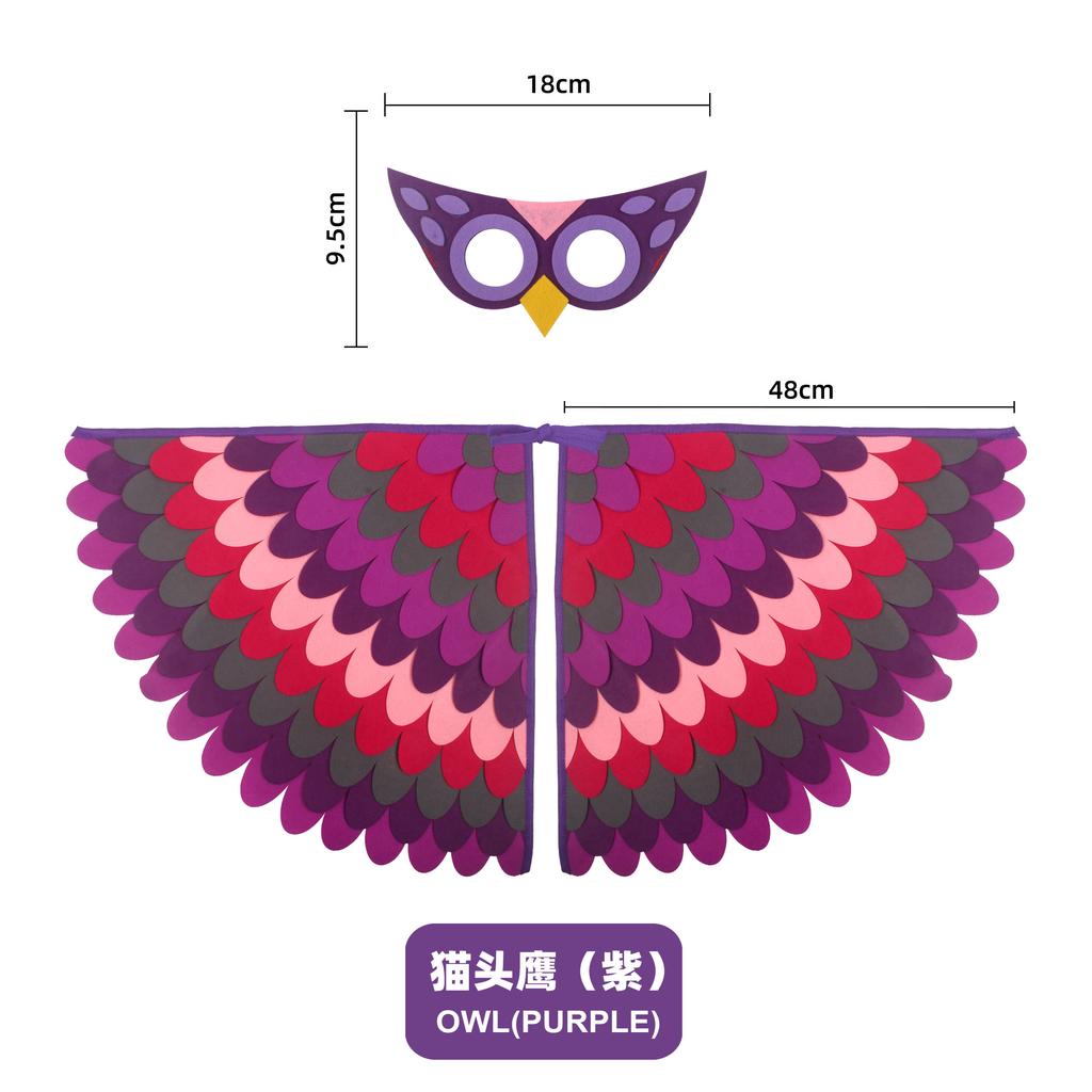 Kids Animal Bird Wings+mask Suit Stage Performance Peacock Owl Parrot Bird Felt Cape Halloween Bird Cosplay Cloak for Girls Boys
