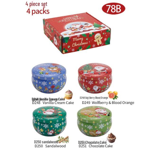 Christmas Fragrant Candle Set: Soy Wax Aromatherapy with Dried Flowers & Essential Oils, 4-Piece Collection