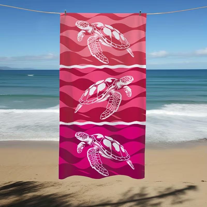 Summer Vacation Sea Turtle Beach Towel Ocean Line Art Print Quick Dry Sand-Free Beach Blanket Soft Lightweight Absorbent Towel