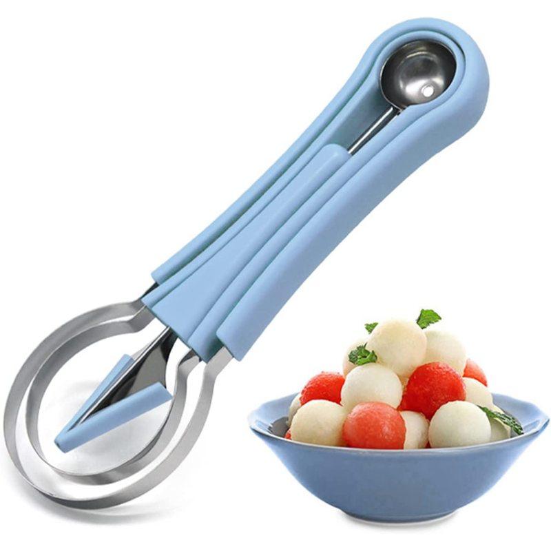 4 Cuillères à Fruits Pour Boules De Melon, Pastèque – Acier Inoxydable Et Manche En Bois – Outil De Cuisine Pratique