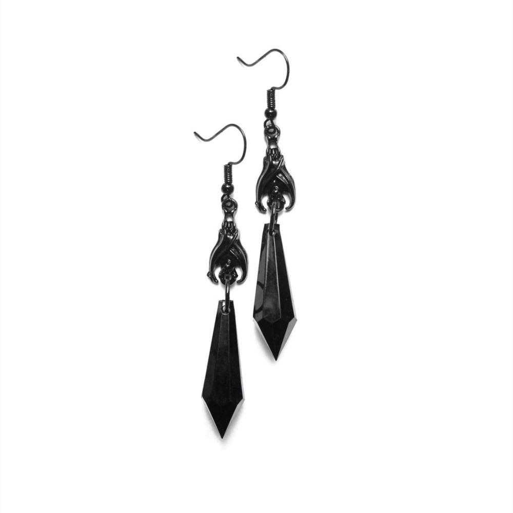 Black Bat Earrings with Red Teardrop Beads, Earrings Gothic Alternative ,Gothic Gift for Her Bat Lover,Halloween Jewelry