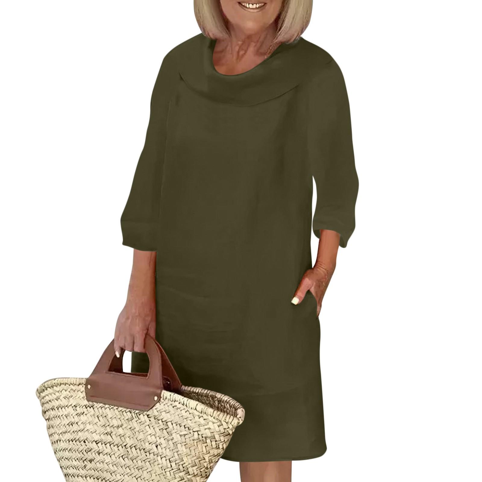 

Женское хлопково-льняное темпераментное повседневное платье для работы, длинное, с круглым вырезом, сшитое из лоскутов, однотонное L