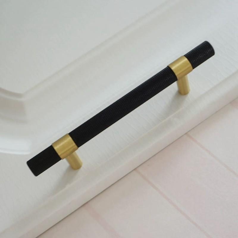 B97A-Multi-Size Brass Cabinet Handles- Black Embossed Drawer Pulls Modern Simplicity Design