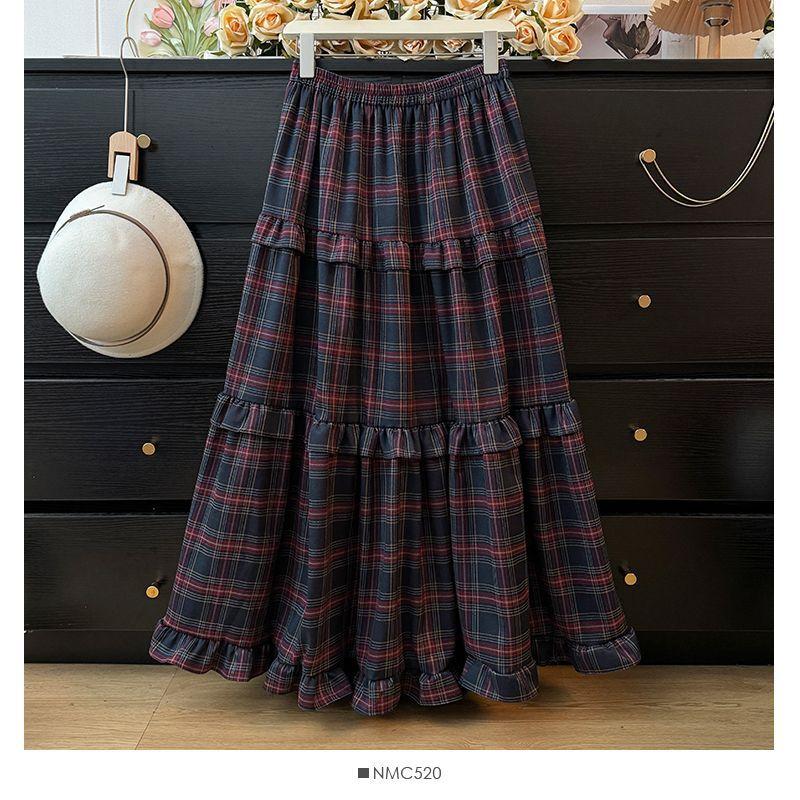 

Новая юбка в клетку в стиле ретро, свободная, повседневная и универсальная, юбка А-образного силуэта, эластичная талия, юбка средней и длинной длины one size fits all