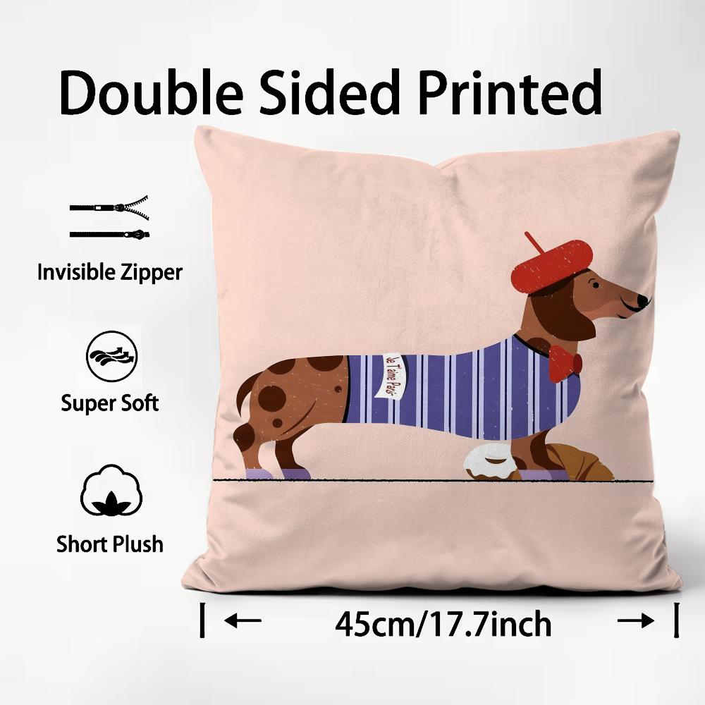 Cute Dachshund Cushion Cover Plush Fabric Soft Double-Sided Printed Sofa Warm Winter Home Child Gift Pillow Case