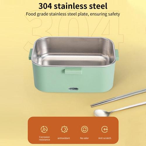 1.8L Electric Lunch Box, 75W Heated Lunch Box for Car or Home Use, Dual-Use, Removable Stainless Steel Container with Fork and Spoon Storage and Carry