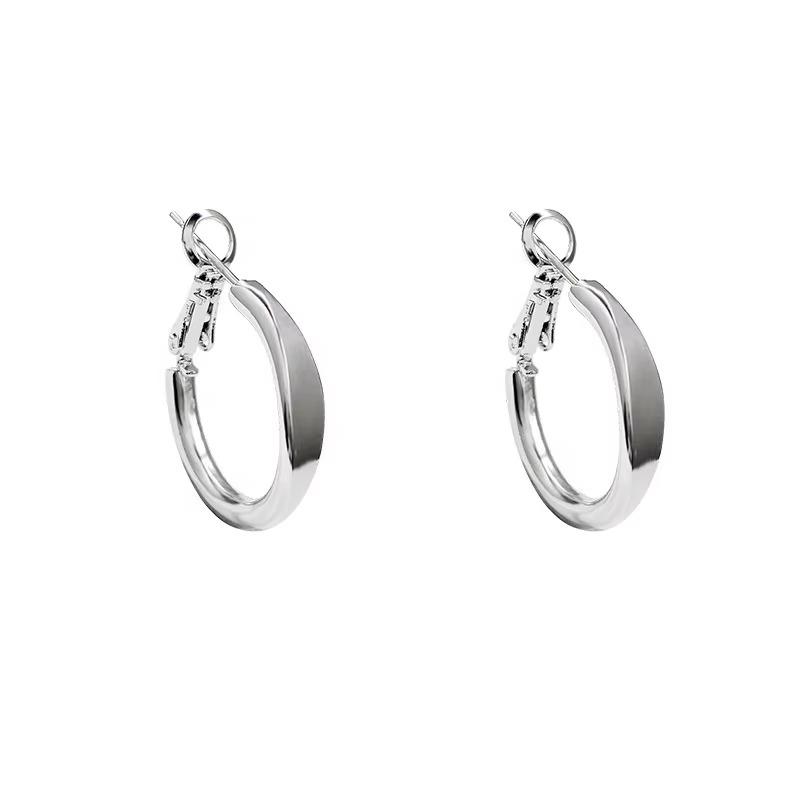 Minimalist Large Chunky Stainless Steel Silver Tone Classic Statement Smooth Hoop Earrings Gift Women Girls Daily Office