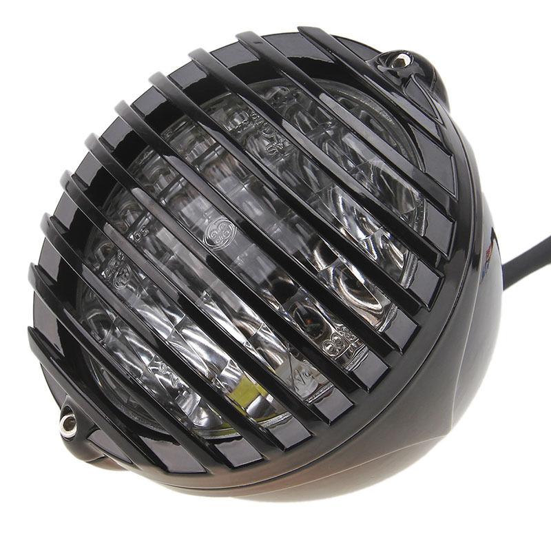 Motorcycle Finned Grill Led Headlight Lamp For Cafe Racer Bobber Chopper
