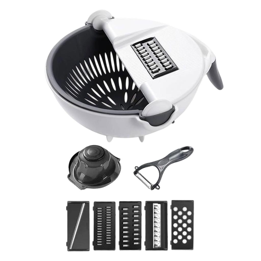 Multi Functional Vegetable Cutter with Removable Strainer Bowl and Interchangeable Blades for Slicing Dicing Grating and Peeling Kitchen Tool