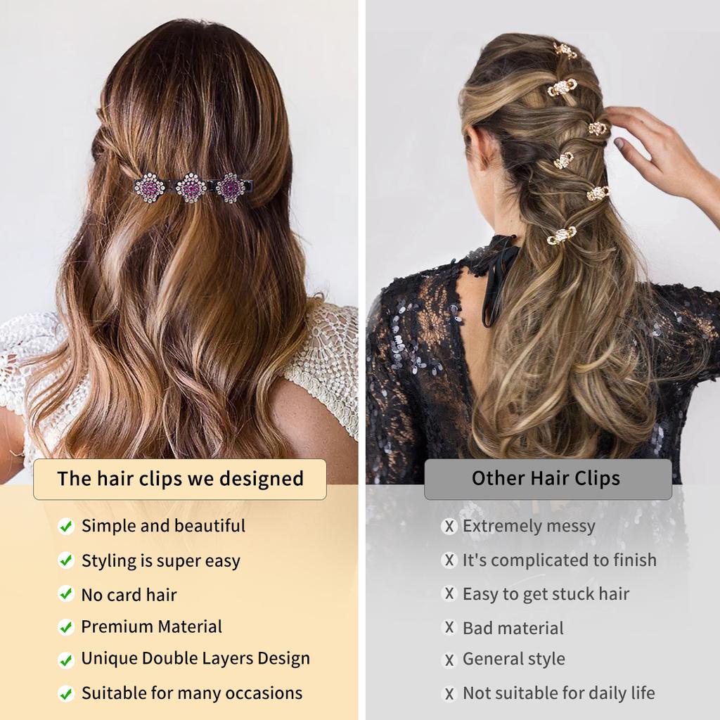 4/8 STuks Vrouwen Gevlochten Haarclips, 2025 Nieuwe Sprankelende Kristalsteen Haarclips, Korte Eendenbek Clips, Gevlochten voor Dames en Meisjes Kristalsteen