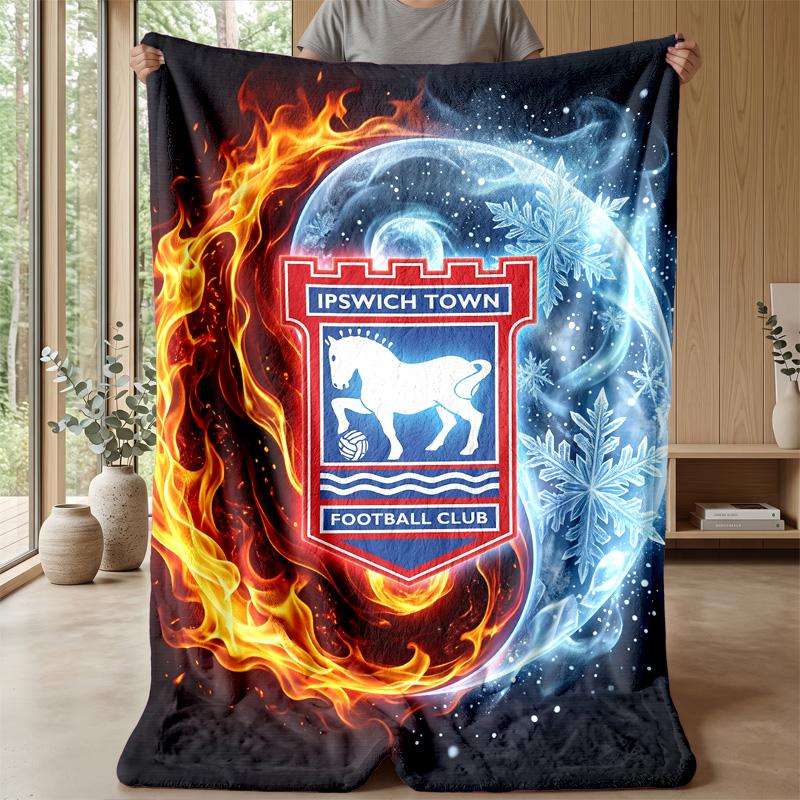 Coperta in Flanella con Stampa Calcio Ipswich Town, Coperta Morbida Calda Leggera per Divano Letto Campeggio