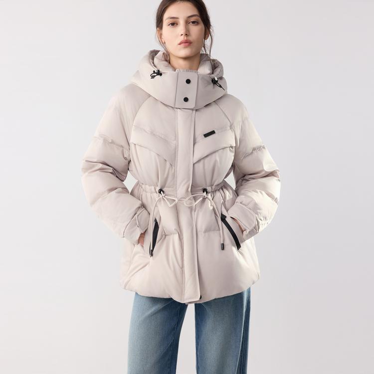 ELLE Solid Color Loose Fit Hooded Long Sleeve Down Jacket Women Outerwear EY52516