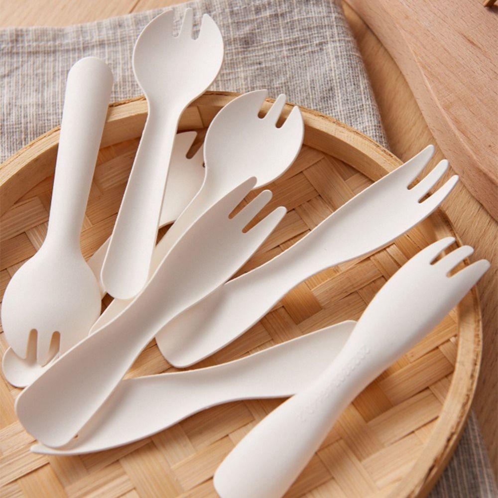 100Pcs White Disposable Spoon Fork Eco-Friendly Dessert Cake Scoop Ice Cream Spoons  Commercial
