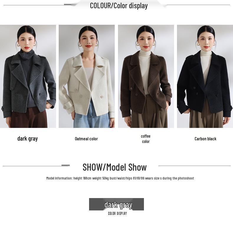 Petite Versatile Double-Faced Wool Coat: Short Double-Breasted Casual Suit Collar Slimming Outerwear