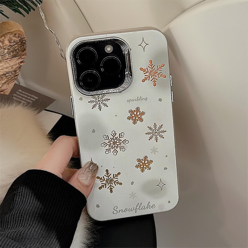Autumn and Winter Atmosphere Iphone15 Suitable for 14Promax Mobile Phone Case 16 Apple 13 Hollow Snowflake 11 Electroplated Huawei