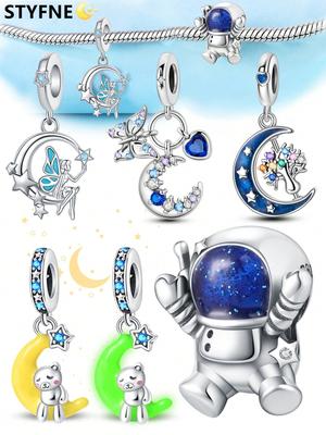 Charms Plata Sterrenhemel Astronaut Maanbeer Kralen Koperen Plating Passend bij koperoriginal Armband Voor Sieraden Maken Diy Charm