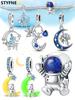 Charms Argent Ciel étoilé Astronaute Ours lunaire Perles Plaqué Cuivre Ajustement Cuivre Original Bracelet Pour Fabrication de Bijoux Charme DIY
