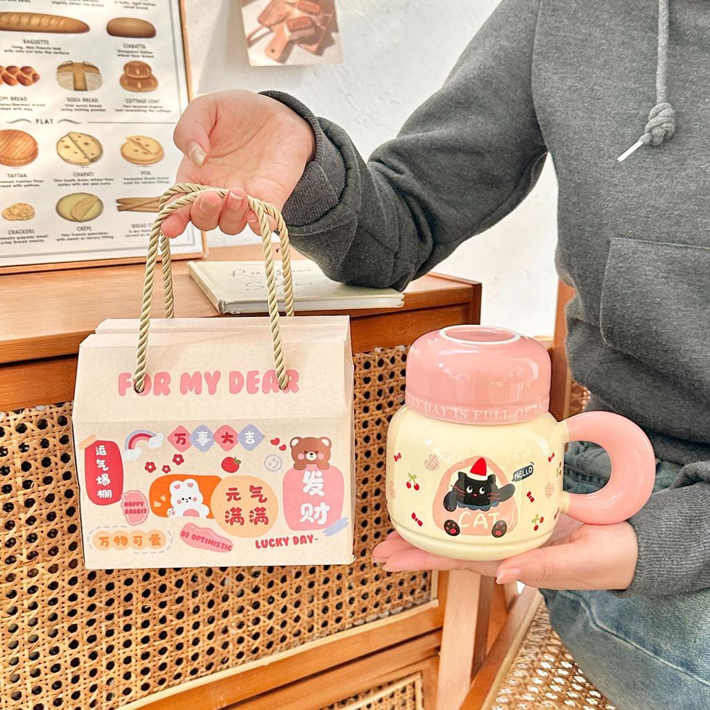 Milk fufu mug with lid cute ceramic cup girls couple water cup home coffee breakfast cup children
