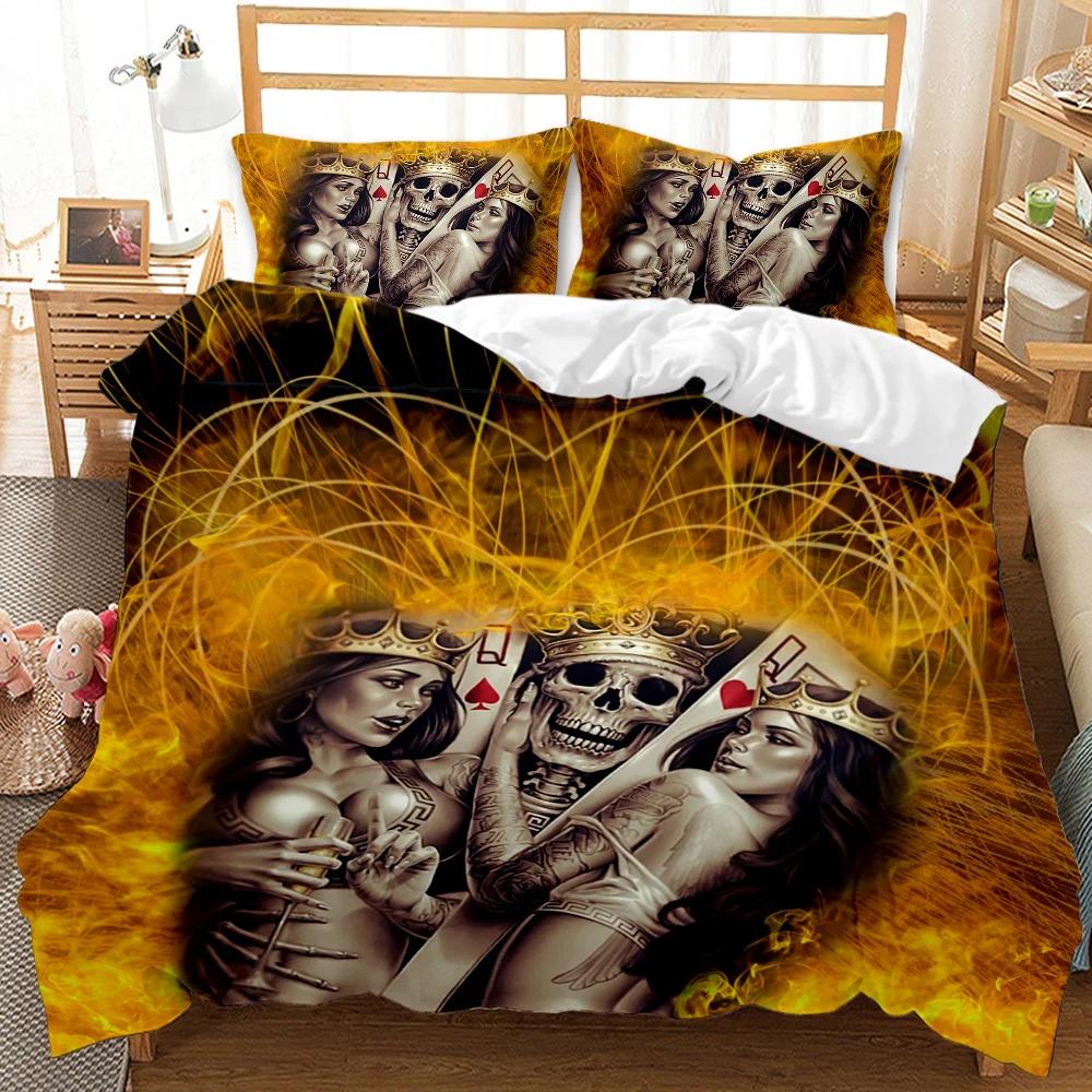 

Комплект постельного белья с черепом, 3D-принт с готическим узором «Череп», комплект постельного белья для влюбленных, двуспальный, размера «king-size», полиэстеровый чехол для одеяла 135x200cm 2pcs