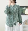 2026 Spring/Autumn Women's Loose Stand Collar Cotton Shirt - Long Sleeve, Casual, Retro Style