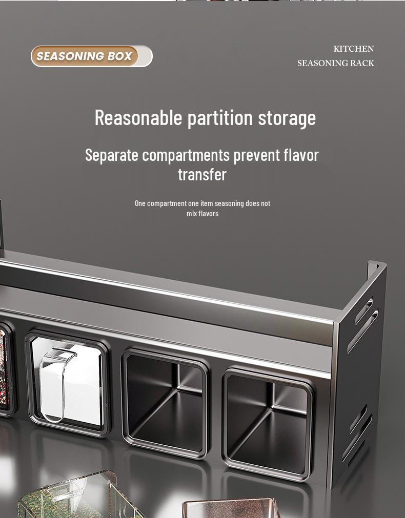 Punch-Free Wall-Mounted Kitchen Seasoning Rack with Jars and Condiment Set