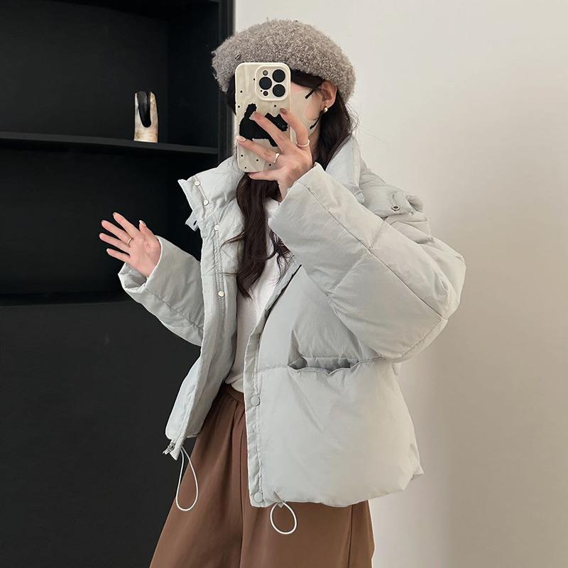 Hooded Candy Color Down Jacket Women's 2024 Winter Fashion Sweet Small Pocket White Duck Down Thickened Bread Jacket