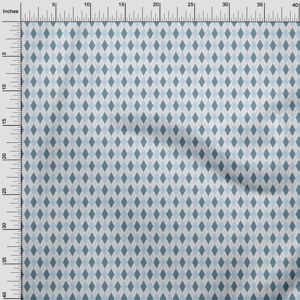 oneOone Cotton Flex Dark Teal Blue Fabric Check Argyle Dress Material Fabric Print Fabric By The Yard 40 Inch