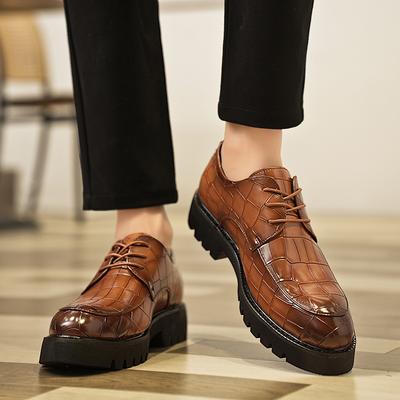 Thick Soled Men's Leather Shoes Trendy British Gentleman Style Daily Business Office Leisure Party Wedding Adult Brown Shoes