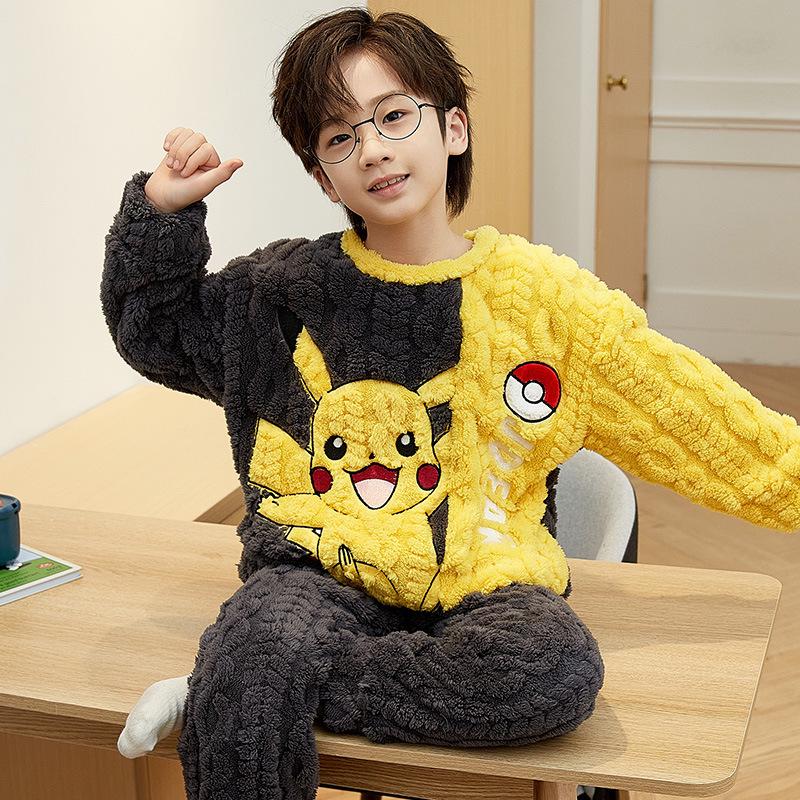 New Boys' Flannel Pajama Set - Warm Autumn/Winter Coral Fleece