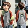 Boys' Retro Color Block Long Sleeve T-shirt - Spring/Autumn 2026, Medium/Large Sizes, Handsome Pure Cotton Base Layer Top