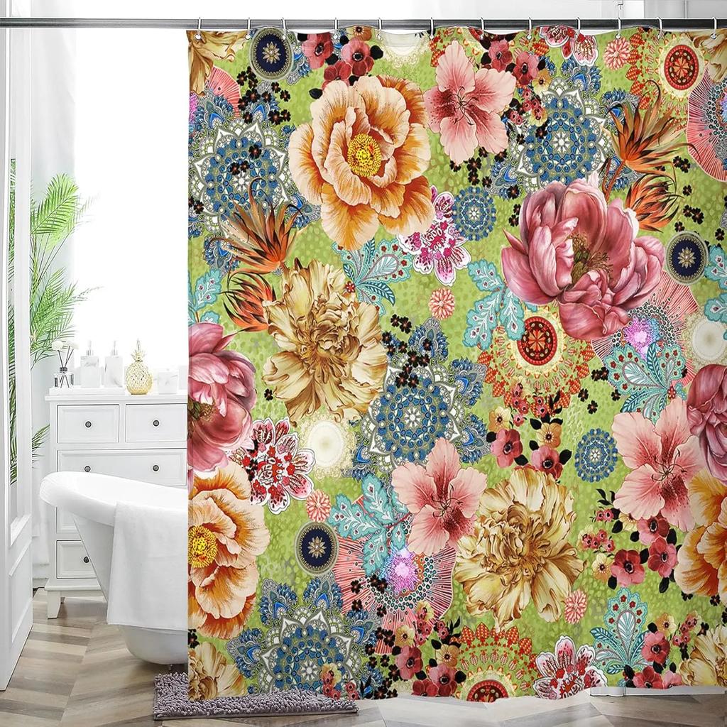 Flerfärgad Blomkonst Blommig Duschdraperi Badrum Dekorativ Vattentät Tvättbar Duschdraperi 180x180cm