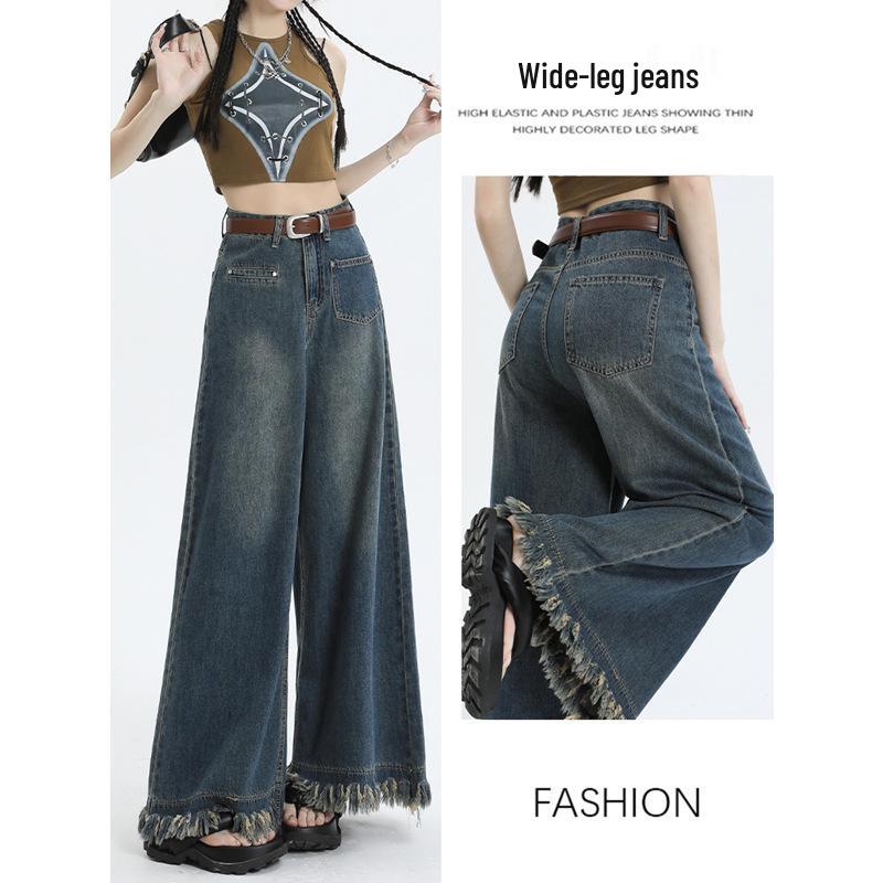 

Women s Summer 2024 Raw Edge Wide-Leg High Waist Vintage Jeans Skirt S