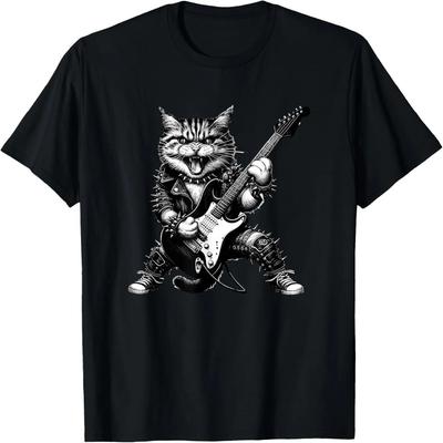 Vtipné kočičí tričko s kytarou, fanoušek heavy metalu, milovník hudby