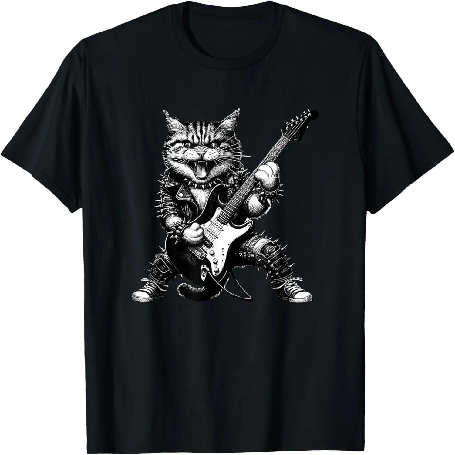 Funny Cat Playing Guitar Heavy Metal Fan Music Lover T-Shirt S