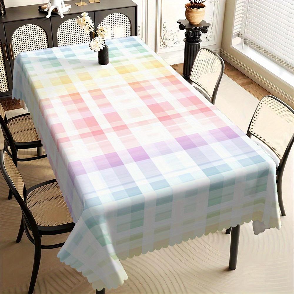 Nappe Plaid Arc-en-ciel Pastel, Imprimé à Carreaux Multicolores Doux, Bord Festonné, Résistante aux Taches, pour Salle à Manger & Douillet 160x260cm