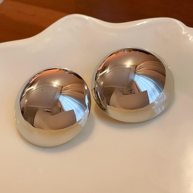 Silver Needle Semicircle Metal Earrings - European & American Exaggerated Style Fashion Studs for Women