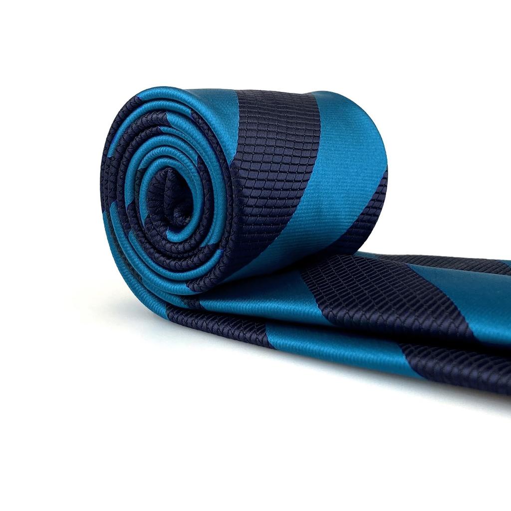 [S&W SHLAX&WING] Striped Tie for Men, Deep Blue Cerulean Stripe, for Business Suit Jackets, Skinny Fit 6cm