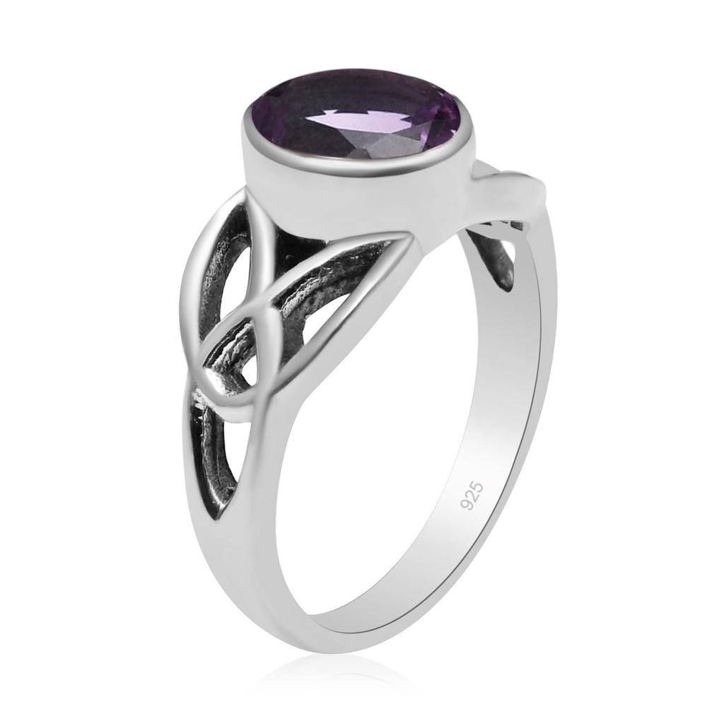 Faceted Natural Amethyst Gemstones Solid925 Sterling Silver Handmade Triquetra Celtic Knot Solitaire Ring For Women & Girls