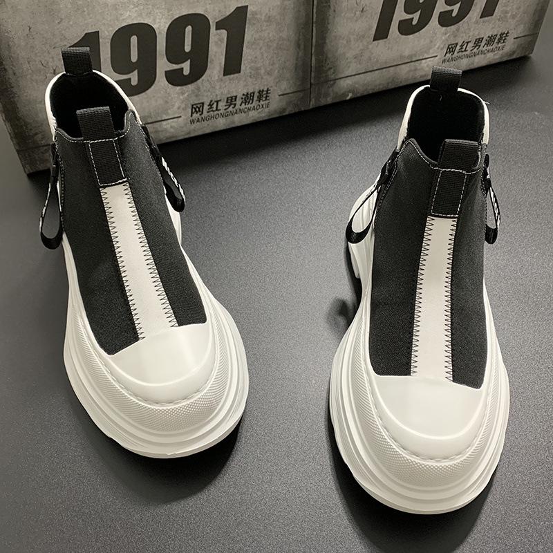 

Men s Korean Style Platform High-Top Canvas Sneakers: Autumn Casual, Height-Enhancing, Trendy Mid-Top Shoes 42