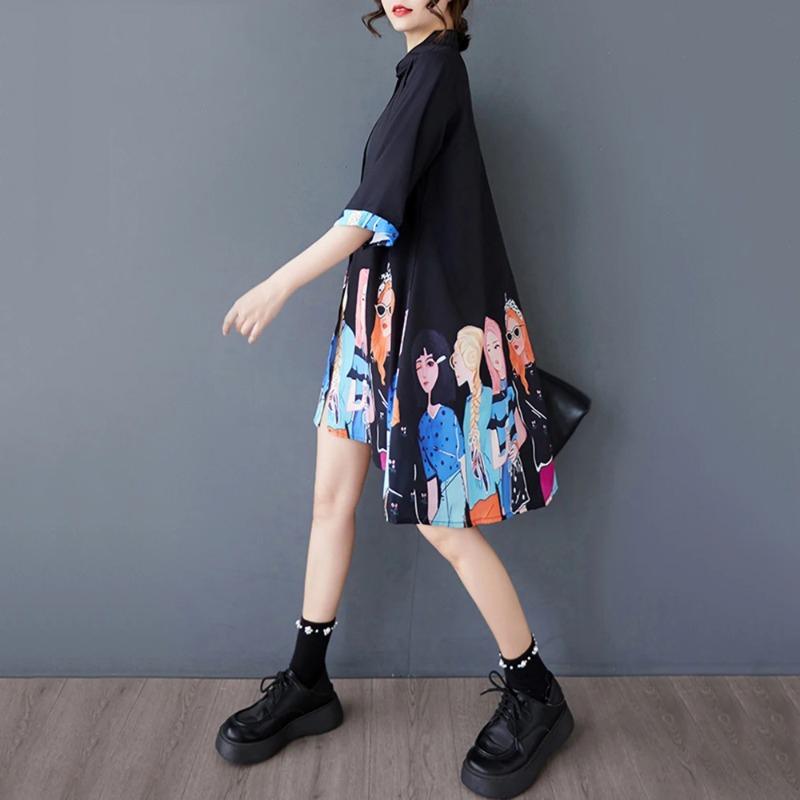 Xitao Bedrucktes einreihiges lockeres Damenkleid ZMY1218