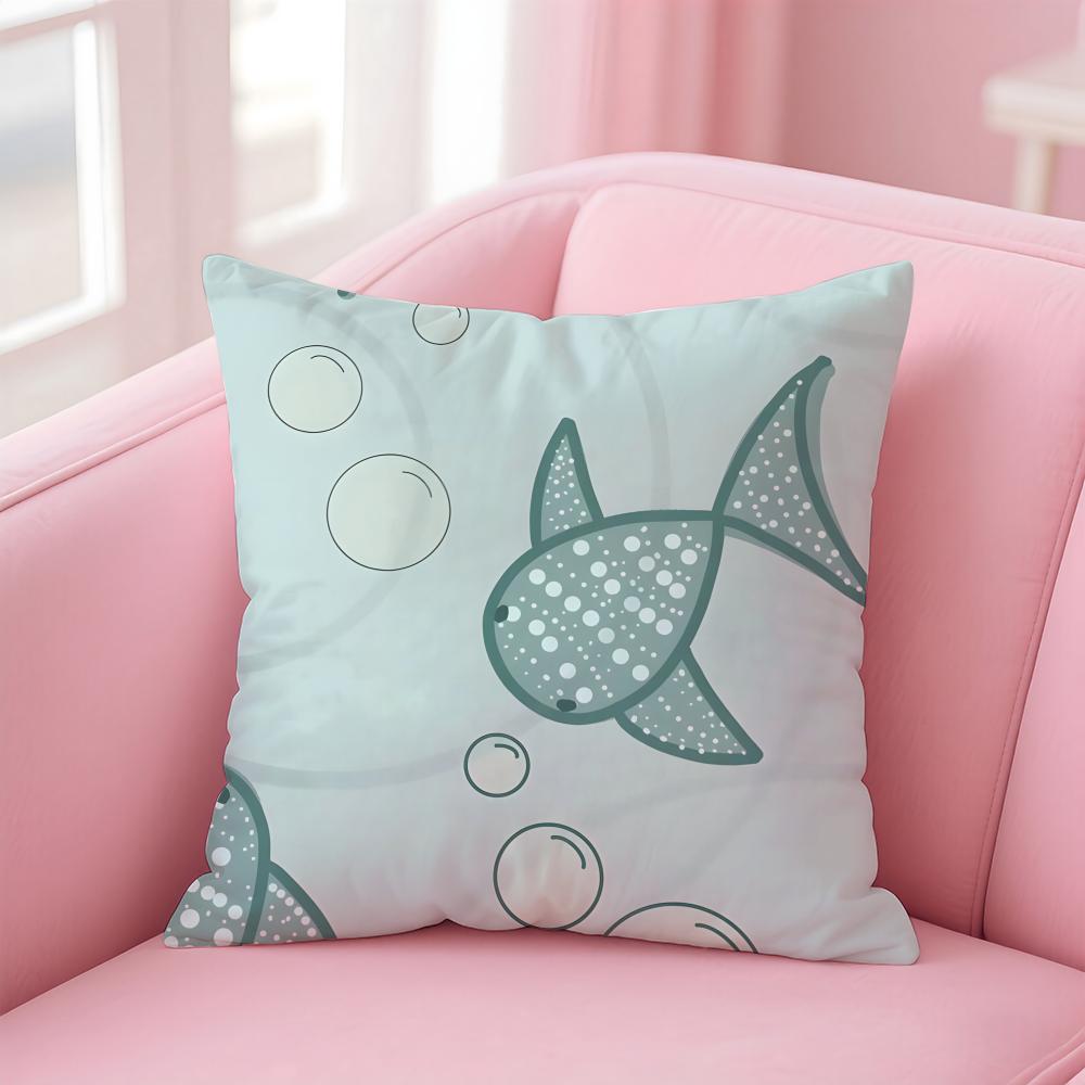 Cute and Childlike fishes Cushion Cover Pillow Case Soft Skin Friendly Fabric  Concealed Zipper