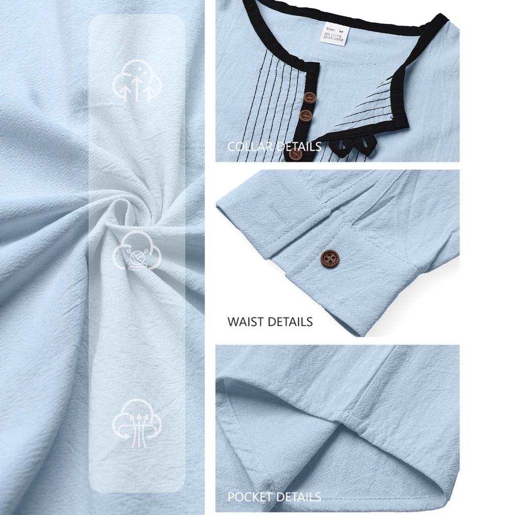Henry collar European and American men's clothing solid color linen loose casual sports long-sleeved t-shirt