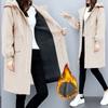 Trench Coats Women Autumn Winter Hooded Drawstring Pocket Zipper Long Outwear Plus Size Elegant Ladies Thicken Windbreaker Coats